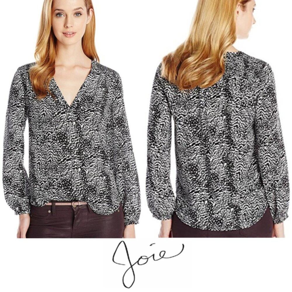 Joie Padma Size Medium 100% Silk Smocked Blouse-Blouson Sleeves Animal Print